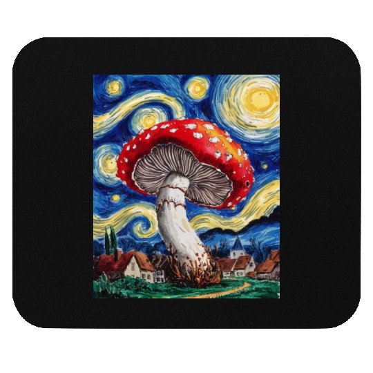 Starry Night Mushroom: Surreal Watercolor Dreamsca Mouse Pads