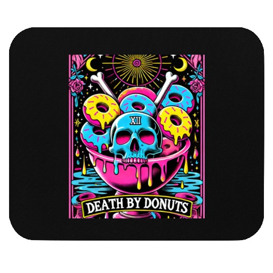 Death by Donuts Tarot Card skull gothic bowl funny Mouse Pads