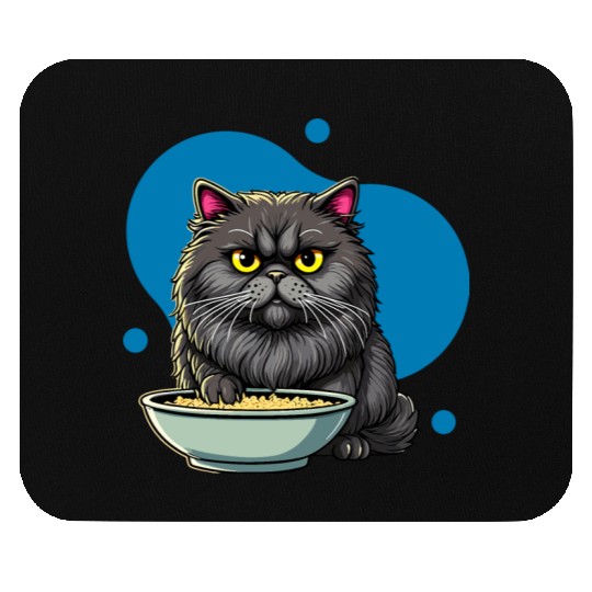 Persian Cat with Food Bowl - Adorable Cartoon Styl Mouse Pads