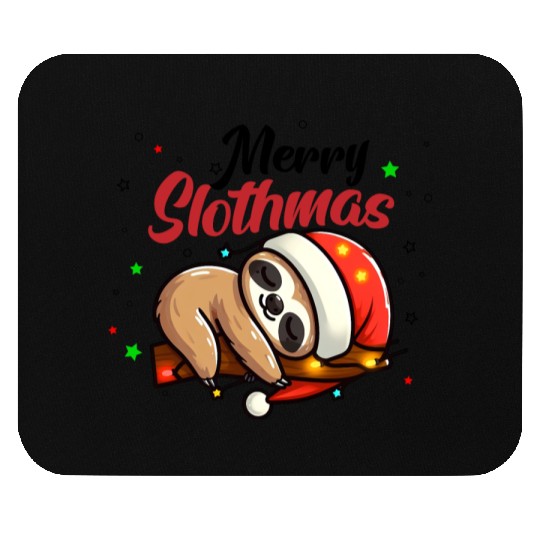 Merry Slothmas Sloth In Santa Hat Christmas Mouse Pads