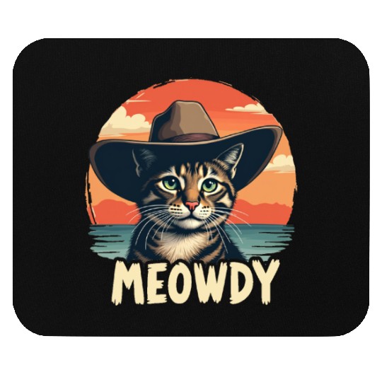Meowdy Cowboy Cat Funny Howdy Meowdy Cowboy Cat Mouse Pads