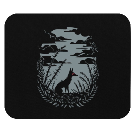 Dark Cottagecore Nighttime Wilderness with Wolf Mouse Pads