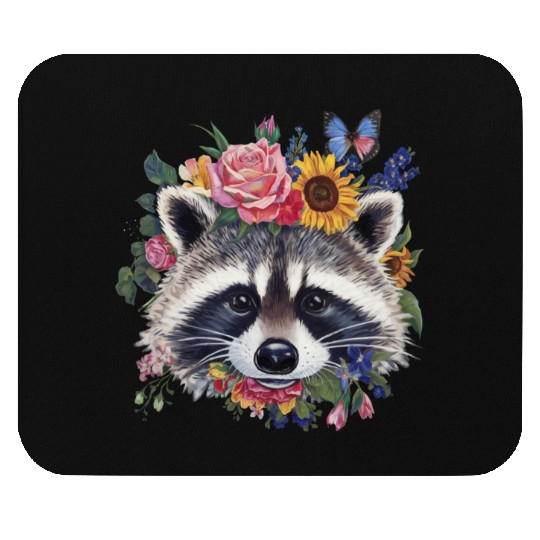 Floral Raccoon Face Raccoon Cottagecore Botanical Mouse Pads