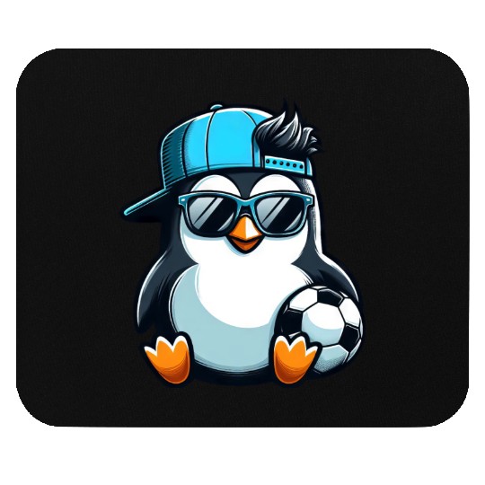 Cute Penguin Cartoon Soccer Player Mouse Pads