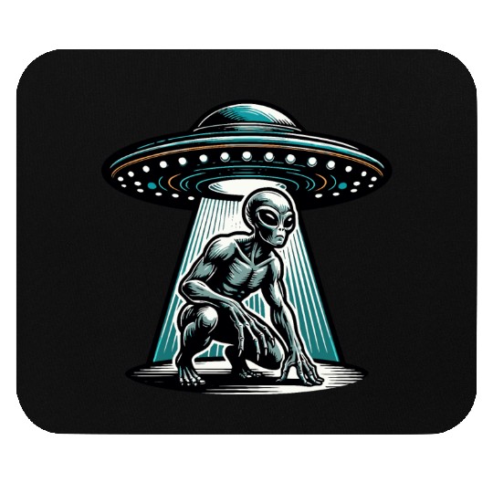 Grey alien UFO Mouse Pads