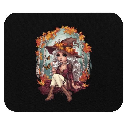 Autumn Woman Nature Leaves Season Mouse Pads
