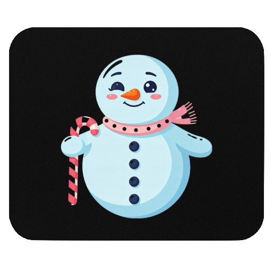 Whimsical Snowman with Candy Cane Mouse Pads