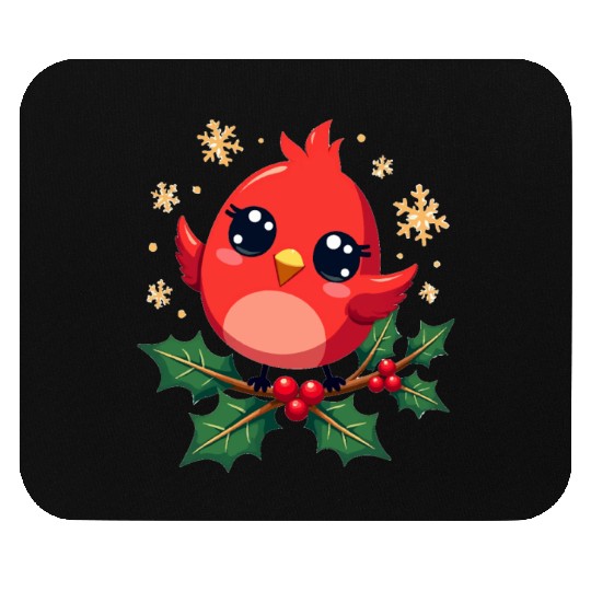 Elegant Christmas Cardinal on Holly Branch Mouse Pads