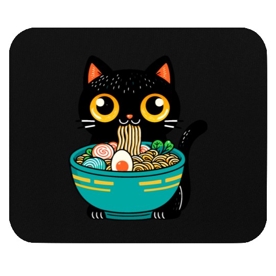 Funny Cat Eating Ramen Japanese Cat Ramen Noodles Mouse Pads