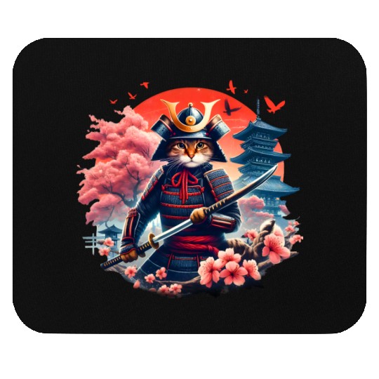 Samurai Cat Graphic Warrior Vintage Japanese Anime Mouse Pads
