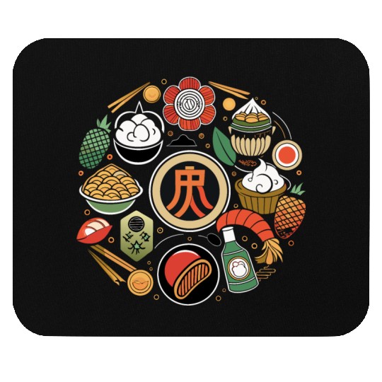 Japanese Cuisine Circle Retro Design Mouse Pads