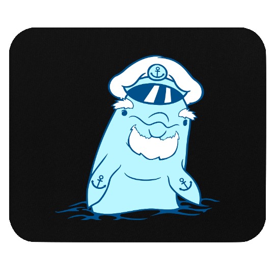 Funny Old Dolphin Ship Captain Cute Cartoon Comic Mouse Pads