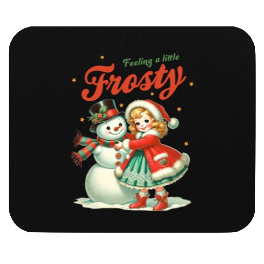 Snowman with Girl, Merry Christmas Mouse Pads