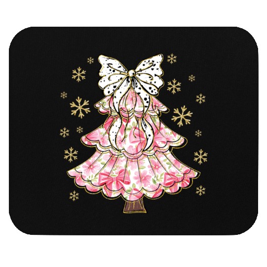 Preppy Pink Coquette Bow Xmas Tree Mouse Pads