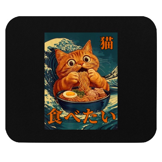 Cat Ramen Japanese Graphic Art Kids Men Women Fun Mouse Pads