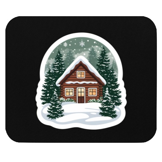 Cozy Cabin in Winter Wonderland Mouse Pads