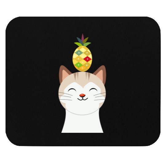Happy Cat with Pineapple - Tropical Animal Design Mouse Pads