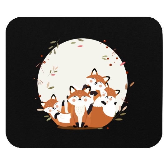 Happy fox family - Harmonious forest animal design Mouse Pads
