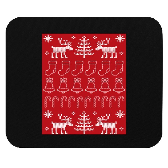 Ugly Christmas Sweater Pattern on Red Background Mouse Pads