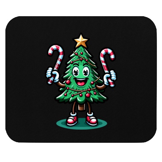 Happy Christmas Tree With Candy Canes Retro Mouse Pads