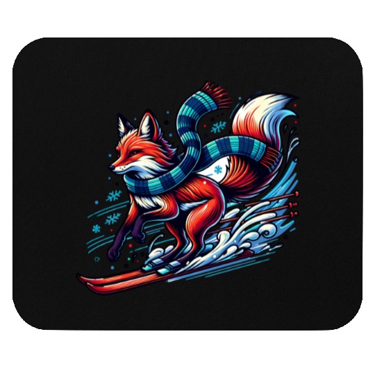 Fox Skiing Adventure in Winter Wonderland Mouse Pads