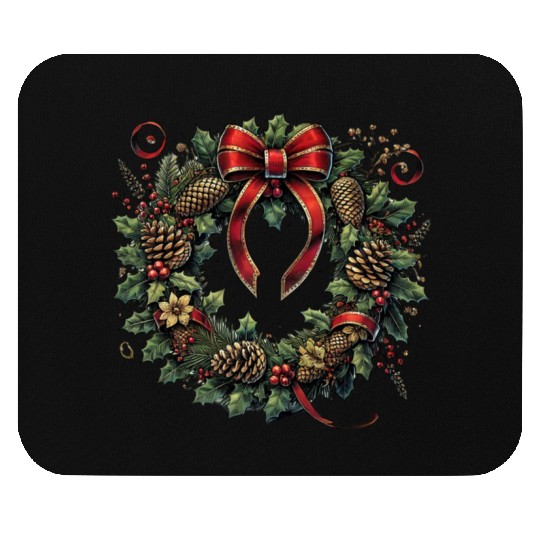 Rustic Christmas Wreath with Holly and Pine Cones Mouse Pads