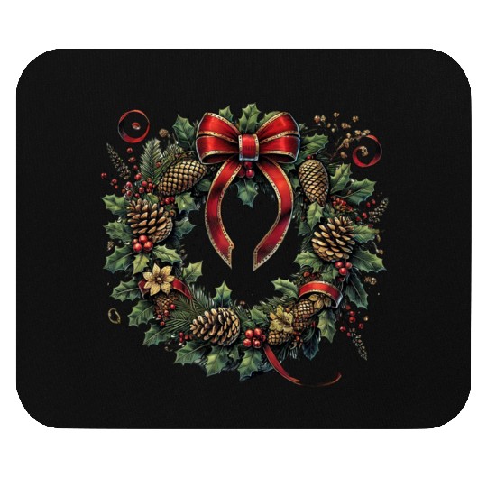 Rustic Christmas Wreath with Holly and Pine Cones Mouse Pads