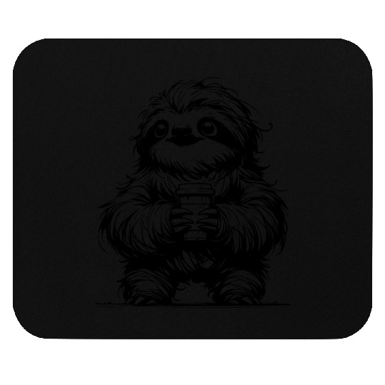Sloth With Coffee Mug Pencil Drawing Mouse Pads