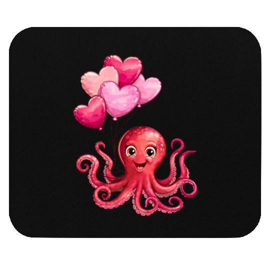 Octopus With Heart Balloons Valentines Day Octopus Mouse Pads