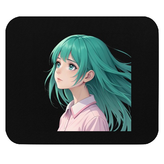 Teal Tresses: A Vision of Anime Serenity and Wonde Mouse Pads
