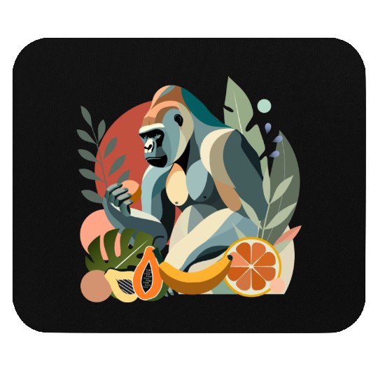 Proud gorilla with banana in tropical surroundings Mouse Pads