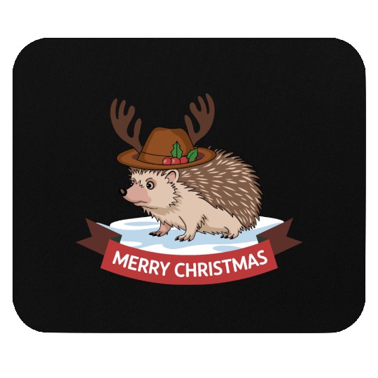 Grumpy Hedgehog Merry Christmas Deer Antler Hat Mouse Pads