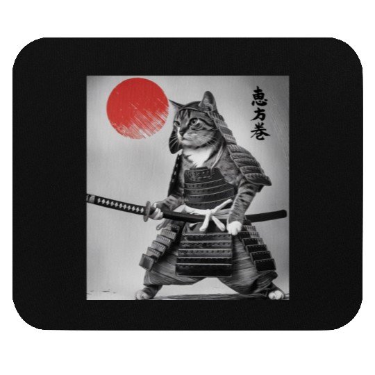 Kawaii Japanese Samurai Cat Vintage Japanese Cat Mouse Pads