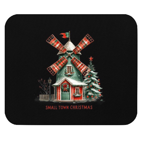 Small Town Christmas Plaid Windmill Mouse Pads