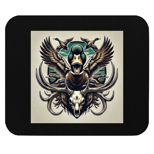 Mallard duck flying over deer skull in marsh Mouse Pads