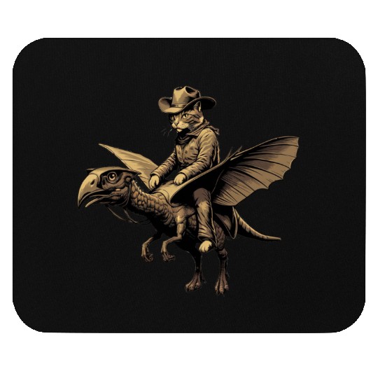 Cat cowboy riding dinosaur Achaeopteryx vintage gi Mouse Pads