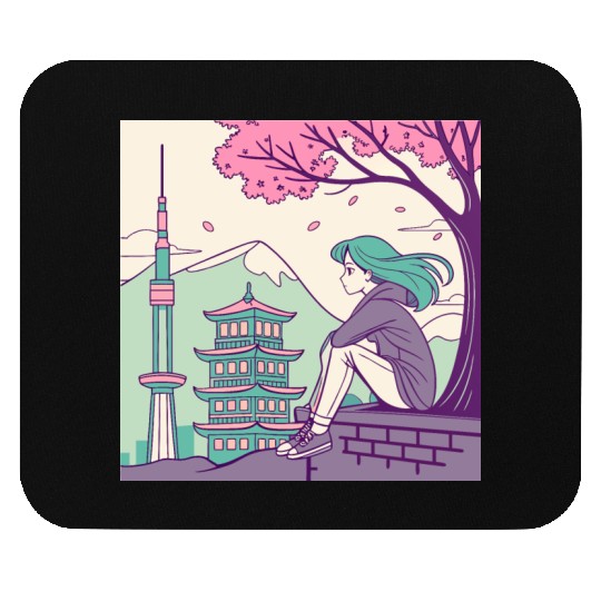 "Peaceful Anime Vibes: Girl Relaxing with Sakura Mouse Pads