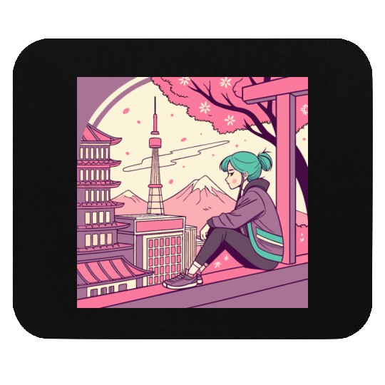 Blossom Breeze: Tokyo Girl Embracing a Tranquil Mouse Pads