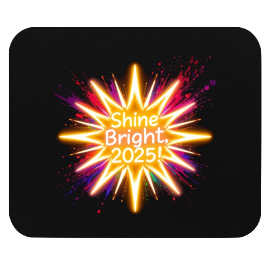 A large starburst glowing in neon light with 2025 Mouse Pads
