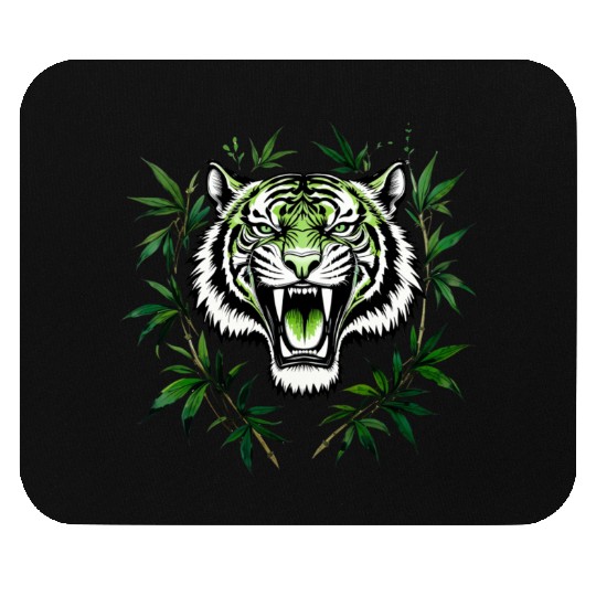 Fierce Green Tiger with Bamboo Branches Mouse Pads