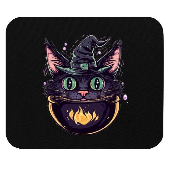 Cat Boiler Cat Witch Halloween Mouse Pads