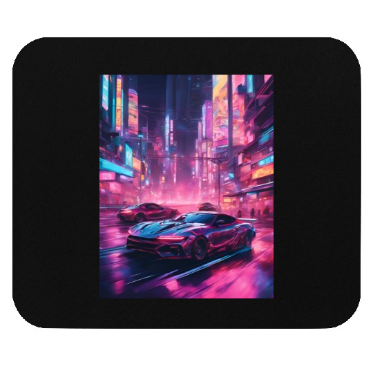Street racers in downtown Tokyo Vaporwave Mouse Pads
