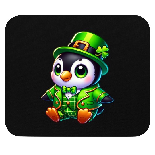 Cute St. Patrick's Day Penguin Cartoon Mouse Pads