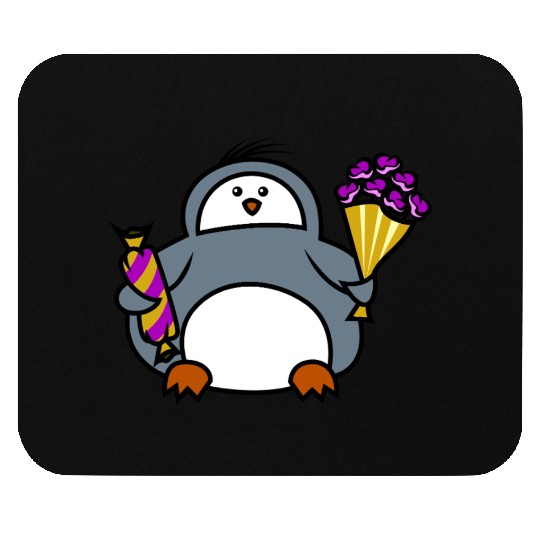 penguin with flowers and sweets Mouse Pads