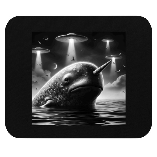 Narwhal Funny Graphic Selfie with UFOs Weird Alien Mouse Pads
