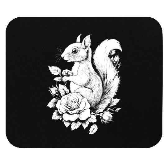 Squirrel Flowers Rose Aesthetics Chipmunk Mouse Pads