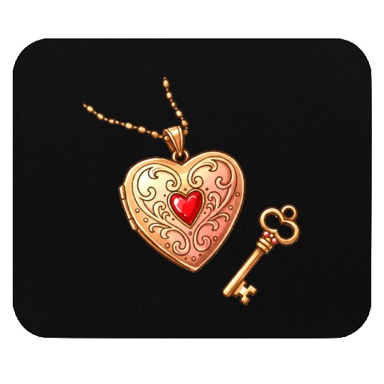 Vintage Heart Lock & Key Necklace Set Mouse Pads