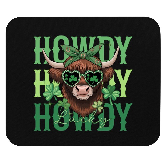 Howdy Howdy Lucky Highland Cow St Patricks Day Mouse Pads