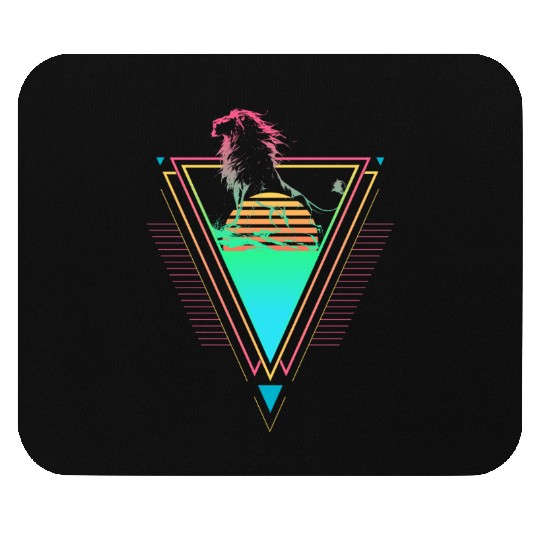 Lion Vaporwave Synthwave 90s 80s Sunset Mouse Pads