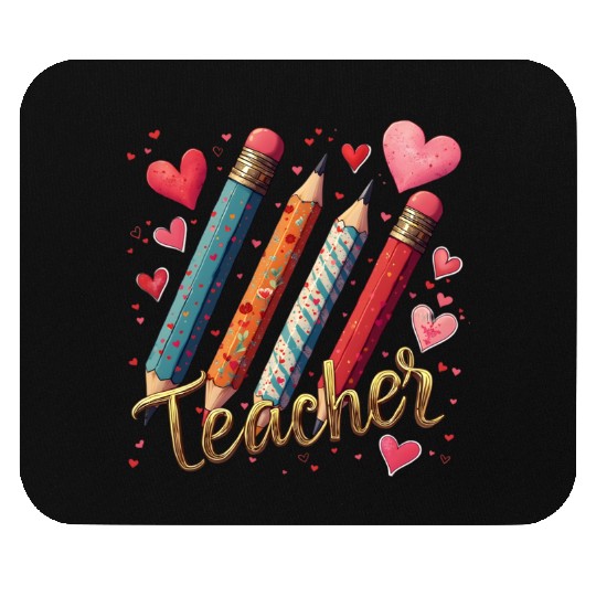 Cute Colorful Pencil Teacher Heart Valentine Mouse Pads